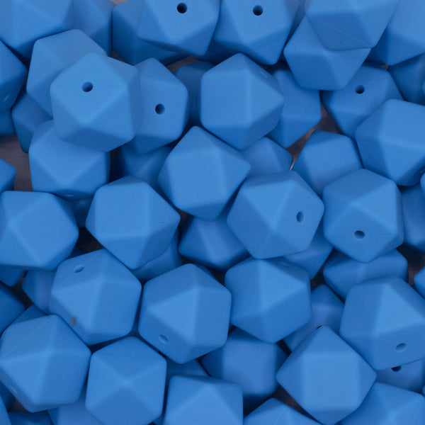 front view of a pile of 17mm Blue Hexagon Silicone Bead