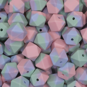 17mm Pink, Blue and Green Tie Dyed Printed Silicone Bead