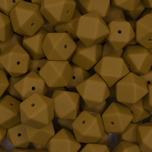 front view of a pile of 17mm Mustard Yellow Hexagon Silicone Bead