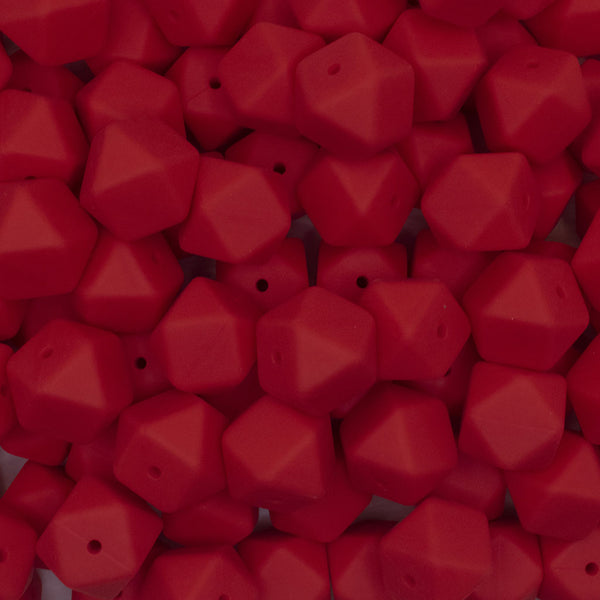 front view of a pile of 17mm Red Hexagon Silicone Bead
