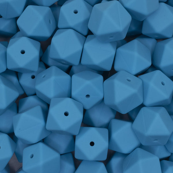 front view of a pile of 17mm Sky Blue Hexagon Silicone Bead