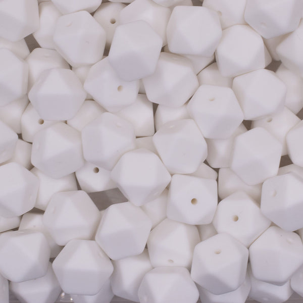 front view of a pile of 17mm White Hexagon Silicone Bead