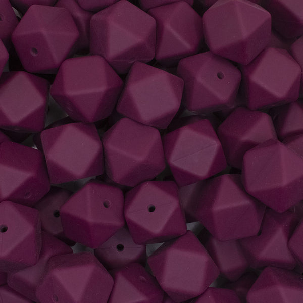 front view of a pile of 17mm Wine Red Hexagon Silicone Bead
