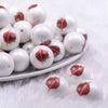Front view of a pile of 20mm ABC Apple print on Matte White Chunky Acrylic Bubblegum Beads Jewelry