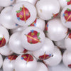 Close up view of a pile of 20mm ABC Apple print on Matte White Chunky Acrylic Bubblegum Beads Jewelry