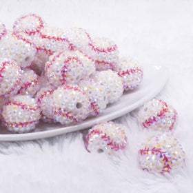 20mm Baseball Rhinestone AB Acrylic Bubblegum Beads