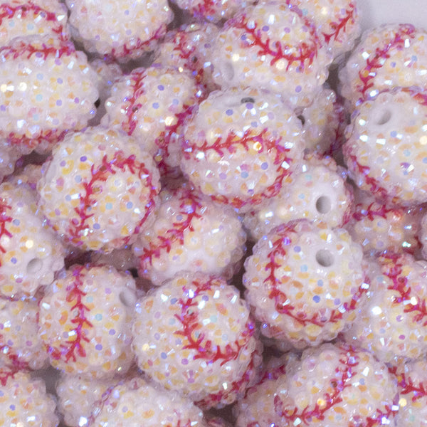 close up view of a pile of 20mm Baseball Rhinestone AB Acrylic Bubblegum Beads