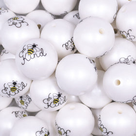 20mm Bee Kind print on Matte White Chunky Acrylic Bubblegum Beads