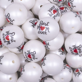 20mm Best Mom Ever print on White Matte Chunky Acrylic Bubblegum Beads