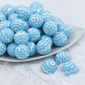 20mm Light Blue with Silver Chevron Bubblegum Beads