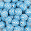 Close up view of a pile of 20mm Light Blue with Silver Chevron Bubblegum Beads