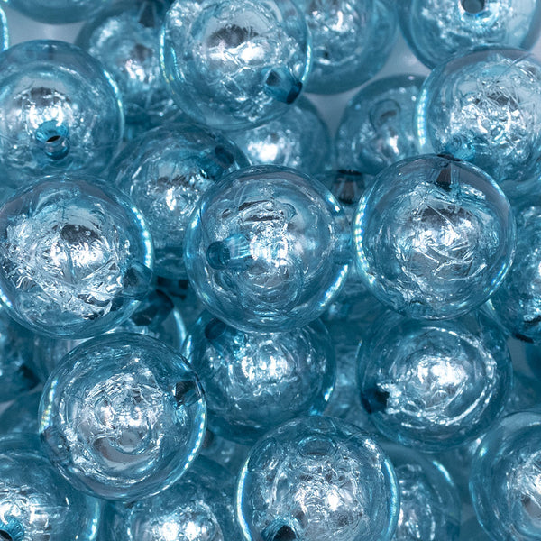 close up view of a pile of 20mm Blue Foil Bubblegum Beads
