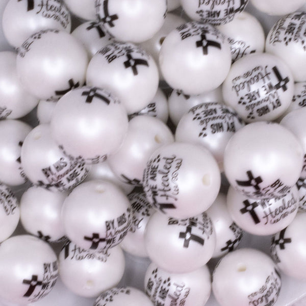 close up view of a pile of Spiritual printed Acrylic Bubblegum Beads