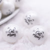 Macro view of a pile of 20mm Cat Mom Print on Matte White Chunky Acrylic Bubblegum Beads