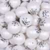 Close up view of a pile of 20mm Cat Mom Print on Matte White Chunky Acrylic Bubblegum Beads