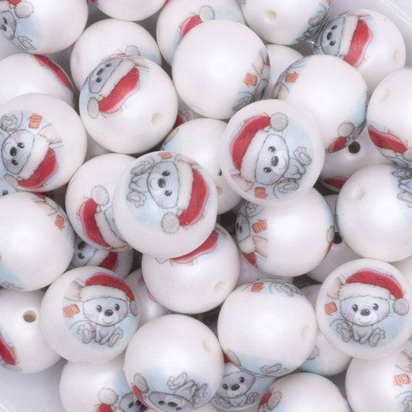 close up view of a pile of 20mm Christmas Mouse Print Chunky Acrylic Bubblegum Beads