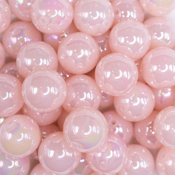 close up view of a pile of 20mm Cotton Candy Pink Jelly AB Acrylic Chunky Bubblegum Beads
