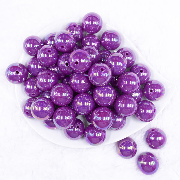 Top view of a pile of 20MM Dark Purple Neon AB Solid Chunky Bubblegum Beads