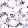 Close up view of a pile of 20mm Dog Mom print on Matte White Chunky Acrylic Bubblegum Beads jewelry