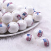 Front view of a pile of 20mm Patriotic Faith Flag print on Matte White Chunky Acrylic Bubblegum Beads Jewelry
