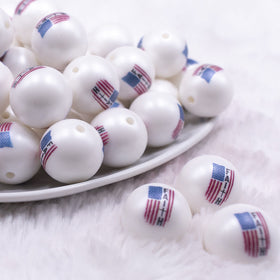 20mm Patriotic Faith Flag print on Matte White Chunky Acrylic Bubblegum Beads