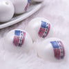 Macro view of a pile of 20mm Patriotic Faith Flag print on Matte White Chunky Acrylic Bubblegum Beads Jewelry