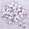 Top view of a pile of 20mm Patriotic Faith Flag print on Matte White Chunky Acrylic Bubblegum Beads Jewelry