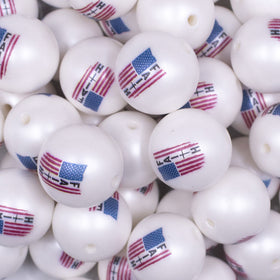 20mm Patriotic Faith Flag print on Matte White Chunky Acrylic Bubblegum Beads