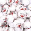 close up view of a pile of 20mm Football Mom Acrylic Bubblegum Beads