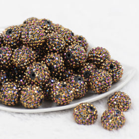 20mm Golden Black Coffee Rhinestone AB Bubblegum Beads