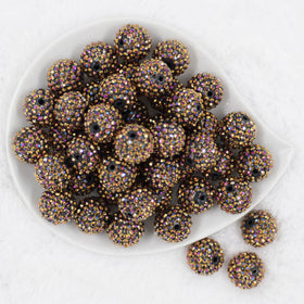20mm Golden Black Coffee Rhinestone AB Bubblegum Beads