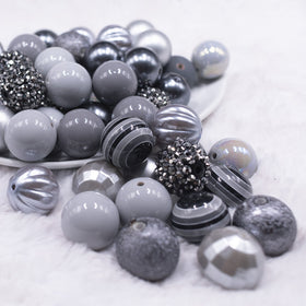 20mm Ten Shades of Gray Chunky Acrylic Bubblegum Bead Mix