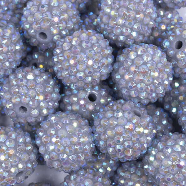 close up view of a pile of 20mm Gray Rhinestone AB Bubblegum Beads