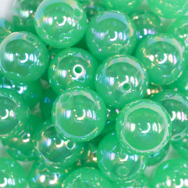 close up view of a pile of 20mm Green Jelly AB Acrylic Chunky Bubblegum Beads