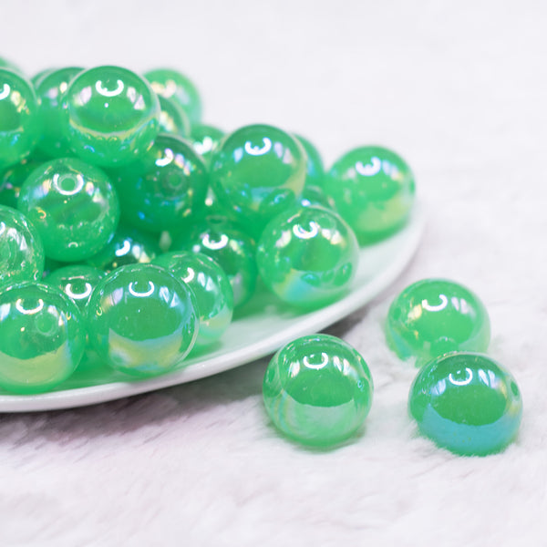front view of a pile of 20mm Green Jelly AB Acrylic Chunky Bubblegum Beads