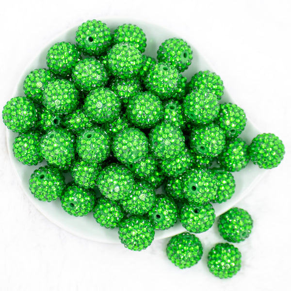 top view of a pile of 20mm Green Rhinestone Bubblegum Beads