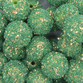 20mm Green Sequin Confetti Bubblegum Beads