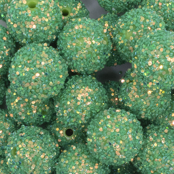close up view of a pile of 20mm Green Sequin Confetti Bubblegum Beads