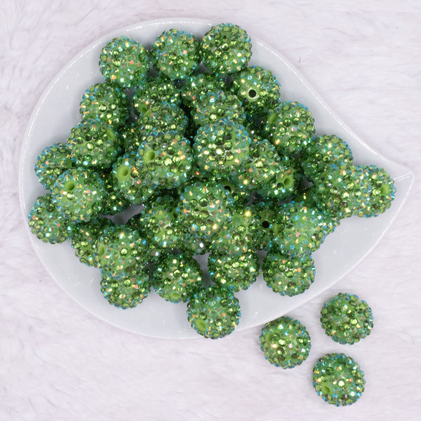 top view of a pile of 20mm Green Confetti Rhinestone AB Bubblegum Beads
