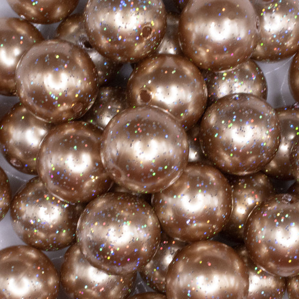 close up view of a pile of 20mm Light Champagne with Glitter Faux Pearl Bubblegum Beads