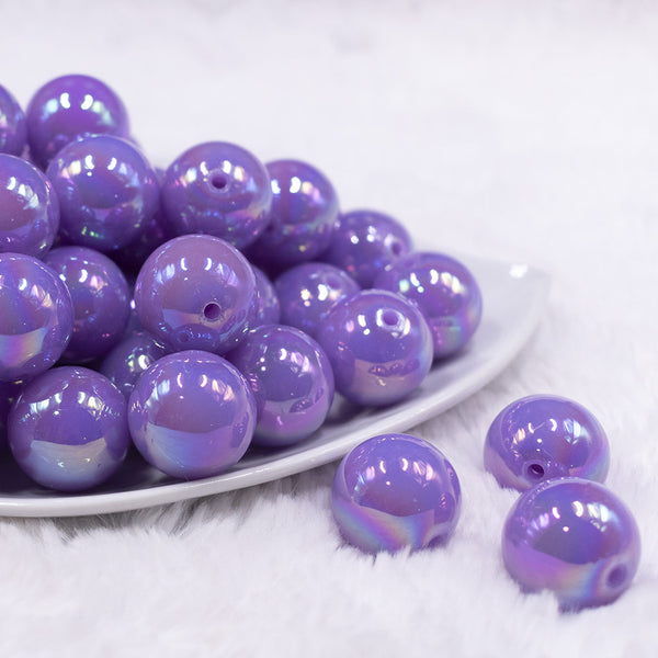 Front view of a pile of 20MM Light Purple Neon AB Solid Chunky Bubblegum Beads