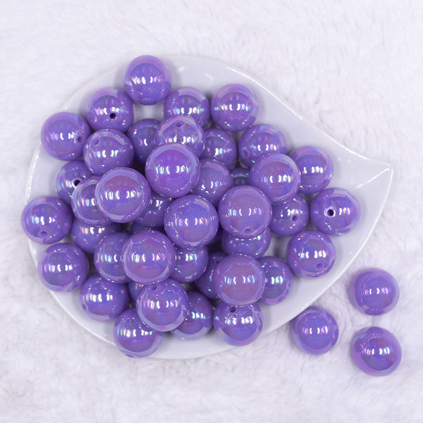 Top view of a pile of 20MM Light Purple Neon AB Solid Chunky Bubblegum Beads
