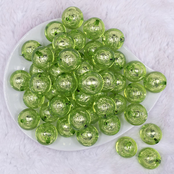 top view of a pile of 20mm Lime Green Foil Bubblegum Beads