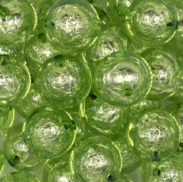 close up view of a pile of 20mm Lime Green Foil Bubblegum Beads