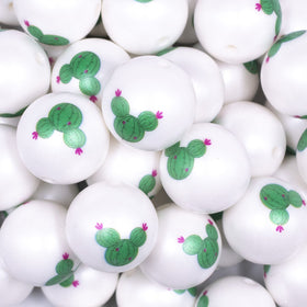 20mm Cactus Mouse Ear print on Matte White Chunky Acrylic Bubblegum Beads