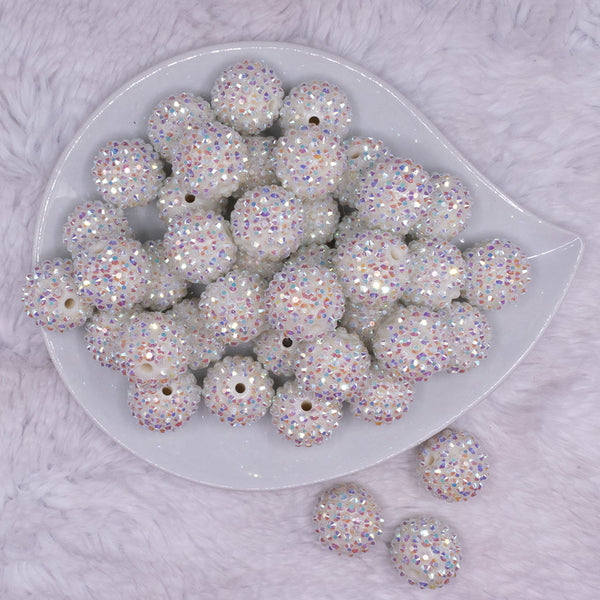 top view of a pile of 20mm Off White Rhinestone AB Acrylic Bubblegum Beads