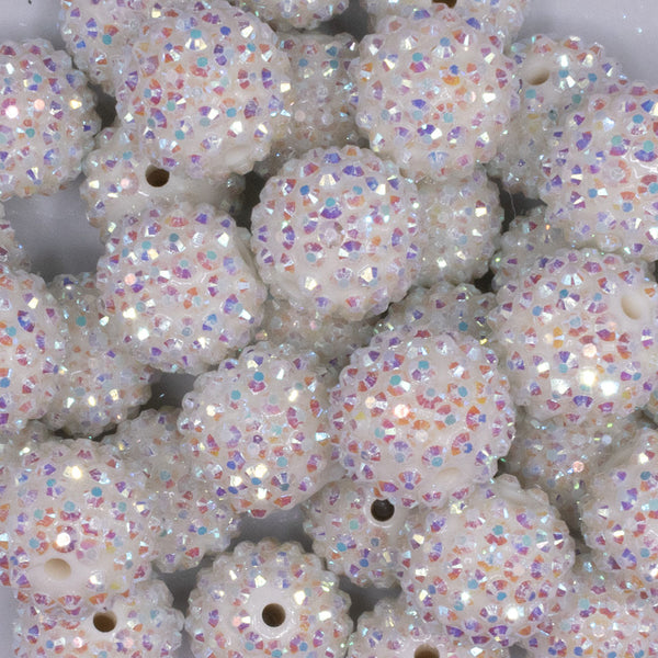 close up view of a pile of 20mm Off White Rhinestone AB Acrylic Bubblegum Beads