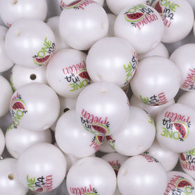 20mm One In A Melon Print on Matte White Acrylic Bubblegum Beads
