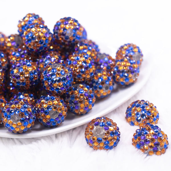 20mm Blue, Orange & Purple Confetti Rhinestone Bubblegum Beads