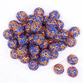 20mm Blue, Orange & Purple Confetti Rhinestone Bubblegum Beads